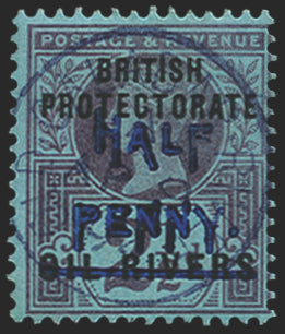 NIGER COAST 1893 'HALF PENNY.' on 2½d purple/blue, SG32