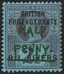 NIGER COAST 1893 'HALF PENNY.' on 2½d purple/blue, SG33