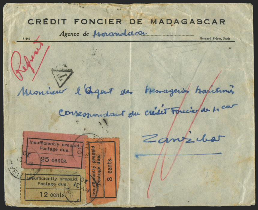 Zanzibar 1930 (May) Postage Due Cover, SGD3,7,13