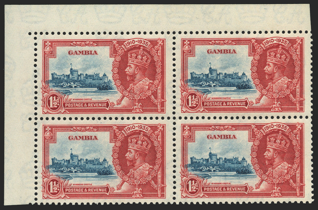 Gambia 1935 Silver Jubilee 1½d deep blue and scarlet, variety, SG143/b