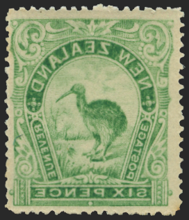 NEW ZEALAND 1898 6d green 'Kiwi' variety, SG254var