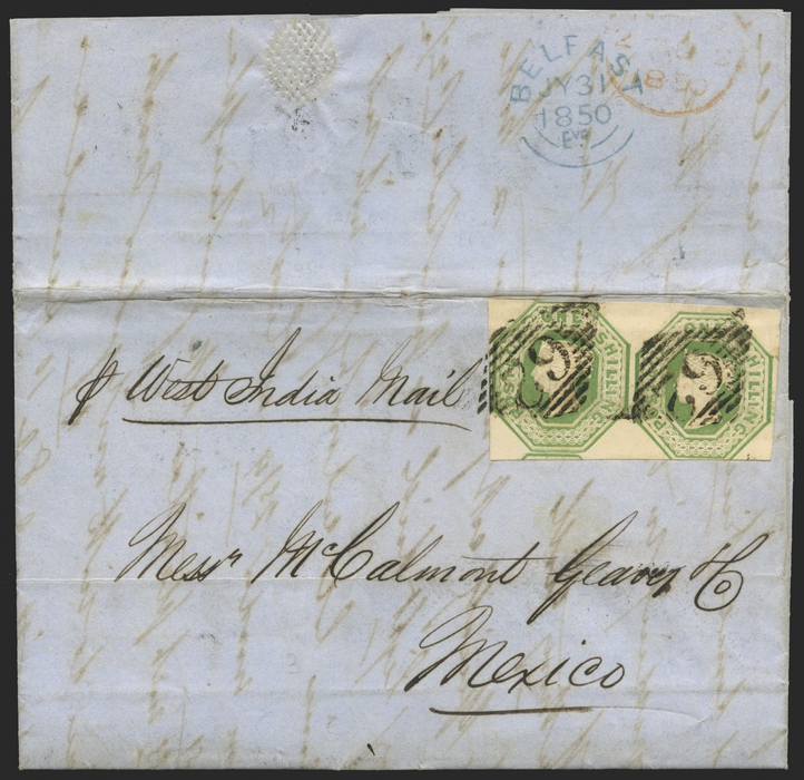 Great Britain 1850 Overseas Mail, Belfast to Mexico, SG55