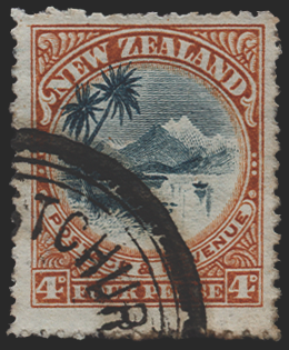 New Zealand 1902-07 4d blue and ochre-brown variety, SG322x