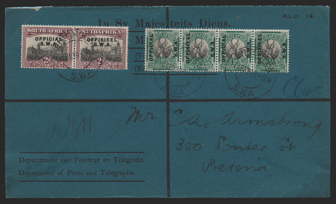 South West Africa 1930 registered OHMS cover, SGO9, 11