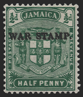 Jamaica 1916 War Stamp ½d yellow-green error, SG68b