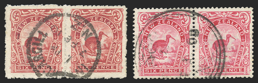 New Zealand 1907-8 6d red 'Kiwi', SG376a, 384