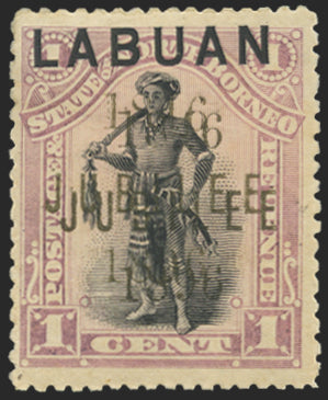 North Borneo Labuan 1896 Jubilee 1c black and grey mauve error, SG83fb
