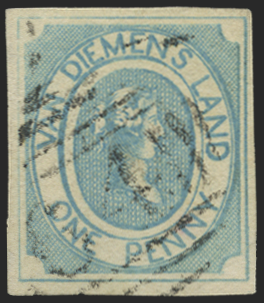 Australia Tasmania 1853 1d pale blue yellowish paper, SG1