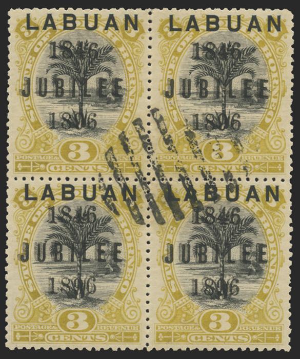 North Borneo Labuan 1896 Jubilee 3c black and ochre error, SG85(d)a