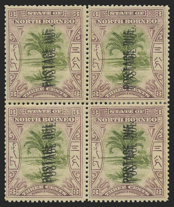 North Borneo 1901-2 3c green and dull mauve Postage Due error, SGD27a