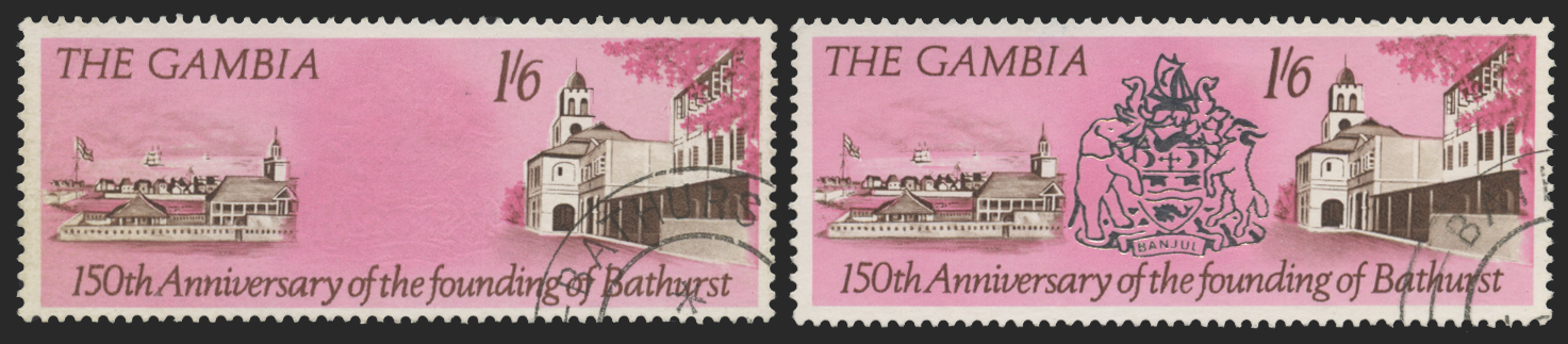 Gambia 1966 1s6d silver "Bathurst" error, SG249a