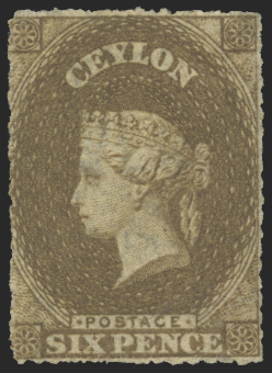 Ceylon 1861-64 6d olive-sepia, SG31b