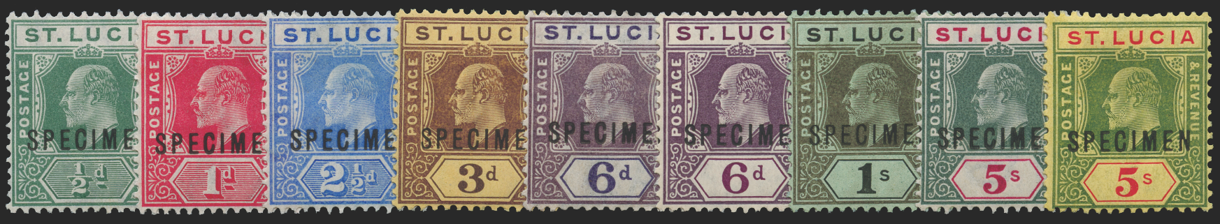 ST LUCIA 1904-10 set of 9 to 5s Specimens, SG65s/77s