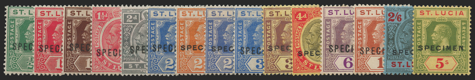 ST LUCIA 1921-30 set of 15 to 5s SPECIMENS, SG91s/105s