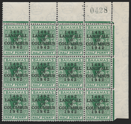 BAHAMAS 1942 'Columbus' ½d bluish green (UNUSED), SG162c