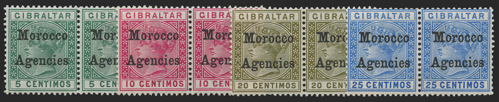MOROCCO AGENCIES 1899 5c, 10c, 20c, 25c, variety, SG9b/12b