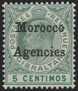 MOROCCO AGENCIES 1905-06 5c grey-green and green variety, SG24b
