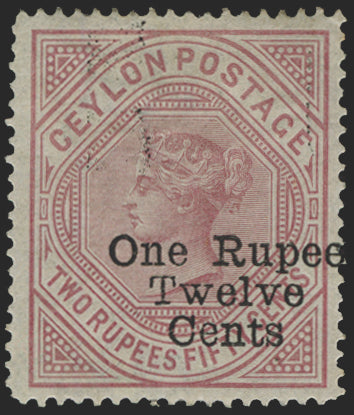 CEYLON 1885 1r 12 on 2r 50 dull rose, SG175