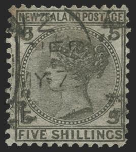 NEW ZEALAND 1878 5s grey 'First sideface', SG186