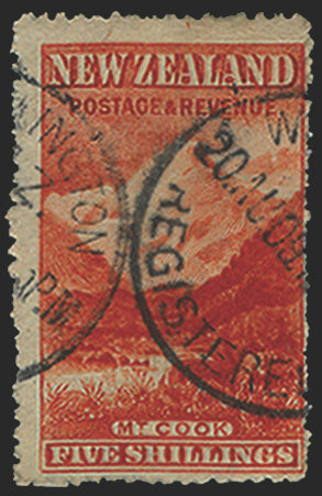 NEW ZEALAND 1902-09 5s deep red variety, SG329a