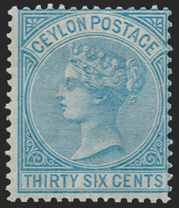 CEYLON 1872-80 36c blue, SG129