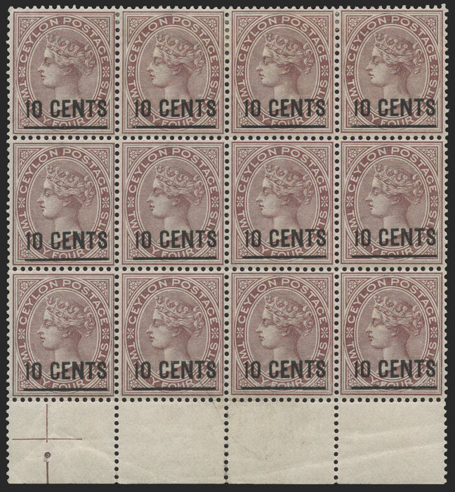 CEYLON 1885 10c on 24c brown-purple, SG188