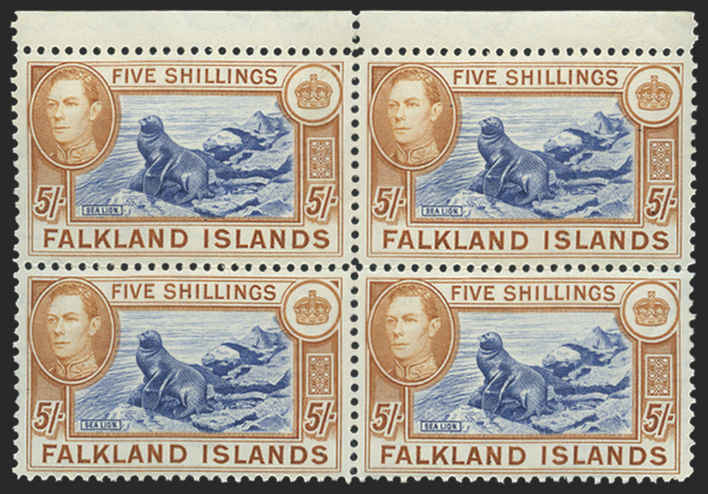 Falkland Islands 1938-50 5s indigo and pale yellow-brown, SG161b