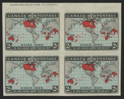 Canada 1898 2c blue imperf imprint block 4, SG167a