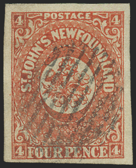 NEWFOUNDLAND 1857-64 4d SCARLET-VERMILION USED, SG4