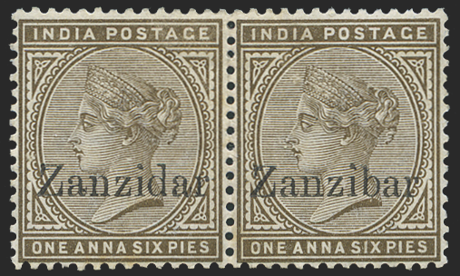 ZANZIBAR 1895-96 1a6p Zanzidar R4/6 in pair, SG5j