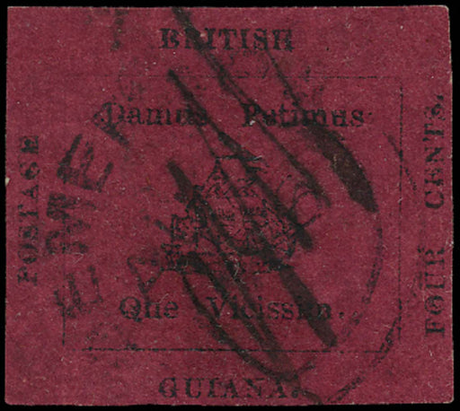 British Guiana 1856 Used 4c black on magenta with E.T.E.D. initials, SG24