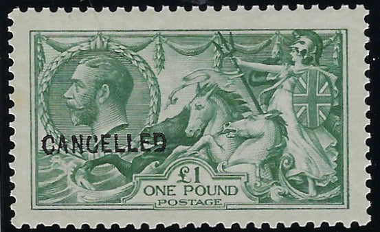 Great Britain 1913 £1 Dull blue-green "Seahorses", SG404var