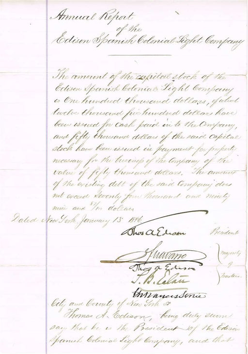 Thomas Edison Autographed Document