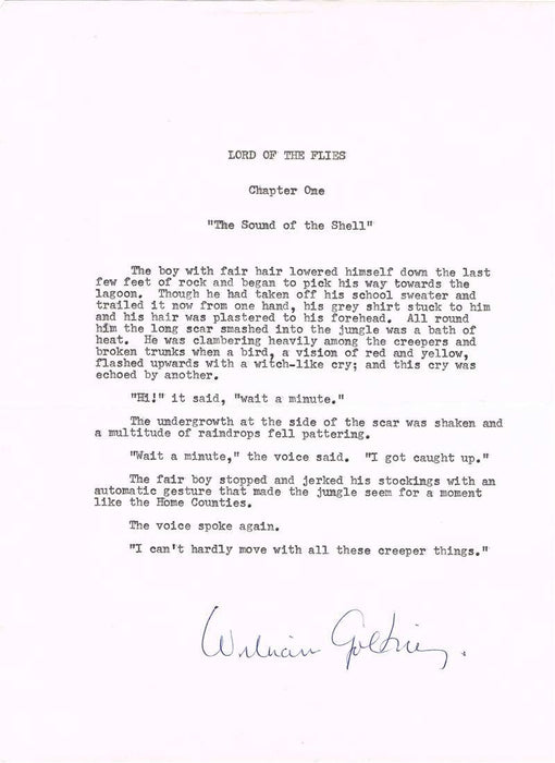 William Golding Typed Lord of The Flies Extract