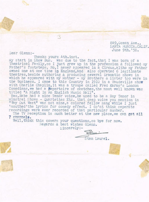 Stan Laurel Autographed Letter