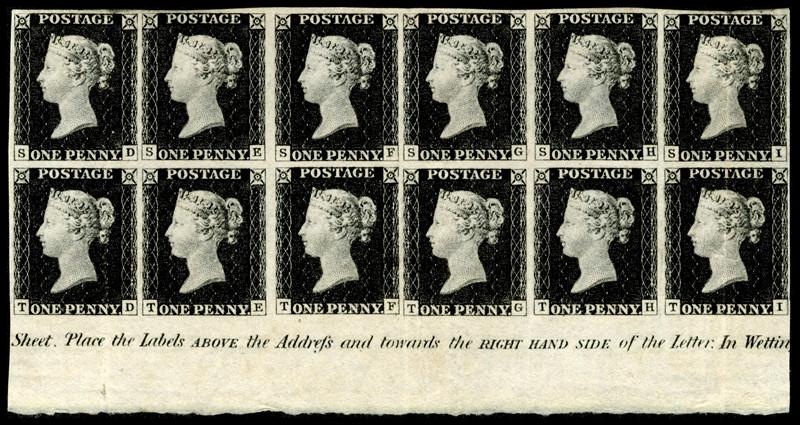 A magnificent mint block of 12 Penny Blacks