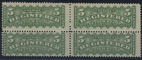 Canada 1875-92 Registration Stamps, SGR1, R7a, R8/9