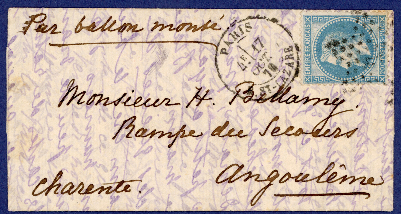 France 1870 Fifteenth Balloon of the Siege entire letter