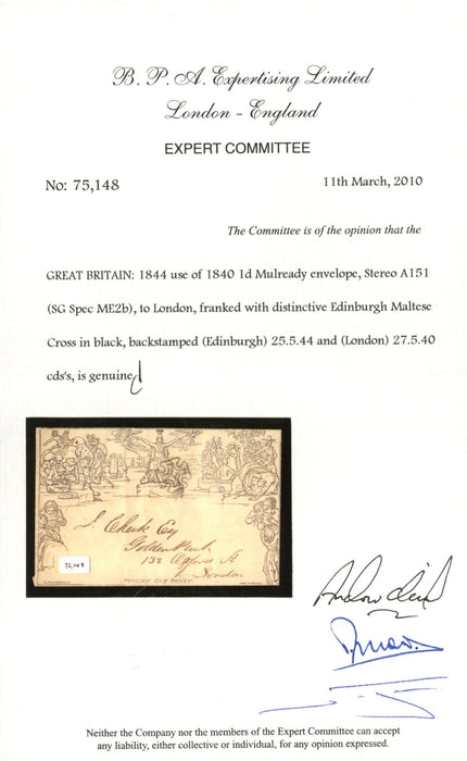 Great Britain 1840 1d Mulready Envelopes (Forme 1, Stereo A138 & Forme 2, Stereo A151), SGME2