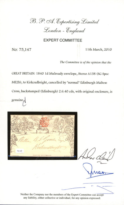 Great Britain 1840 1d Mulready Envelopes (Forme 1, Stereo A138 & Forme 2, Stereo A151), SGME2