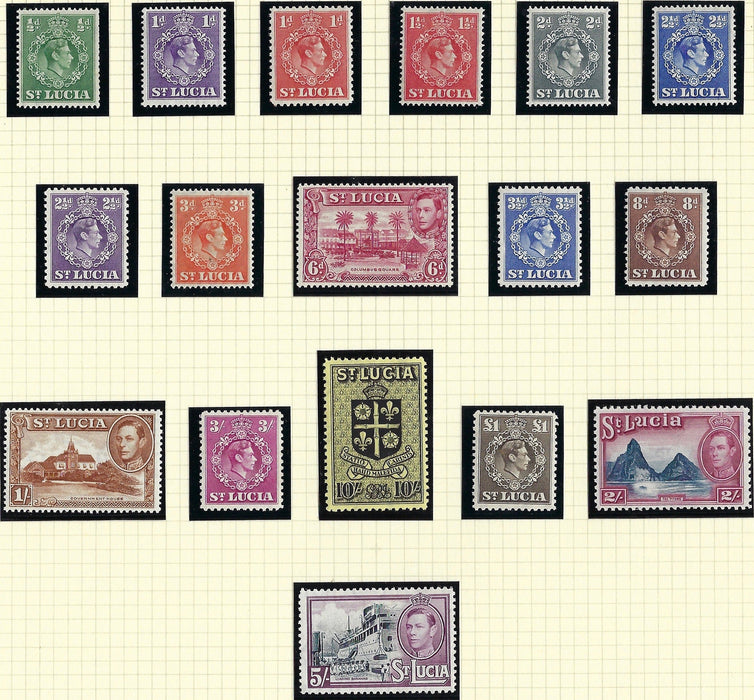 St. Lucia King George VI 1938-48 Watermark Multiple Script CA (sideways on 2s) ½d to £1 sepia set of 17, SG128a/141.