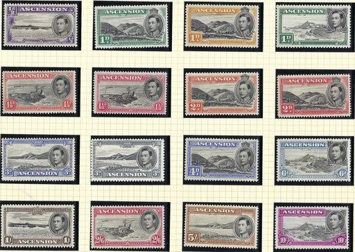 Ascension King George VI 1938-53 ½d to 10s black and bright purple set of 16, SG38b/47b