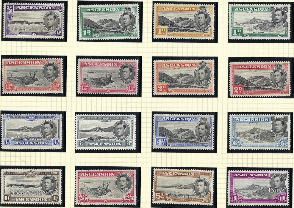 Ascension King George VI 1938-53 ½d to 10s black and bright purple set of 16, SG38b/47b