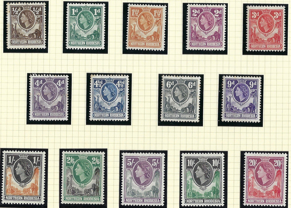 Northern Rhodesia Queen Elizabeth II 1953 (15 Sept) ½d to 20s rose-red and rose-purple set of 14, SG61/74.
