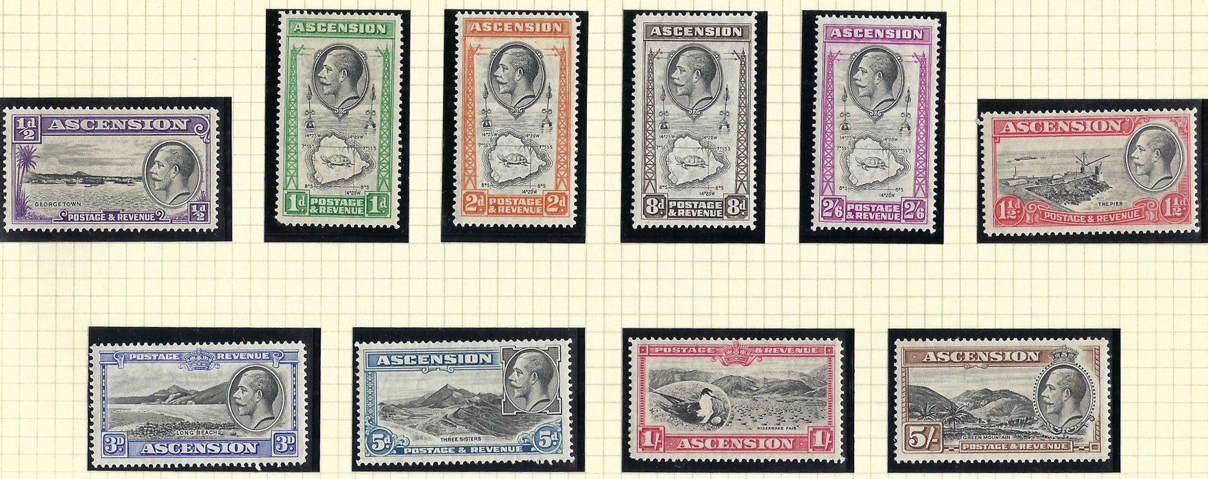 Ascension Island King George V 1934 ½d to 5s black and brown set of 10, SG21/30