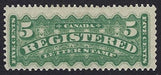 Canada 1875-92 Registration Stamps 5c green (shades) perforations 12 x 11¾, unused, SGR11