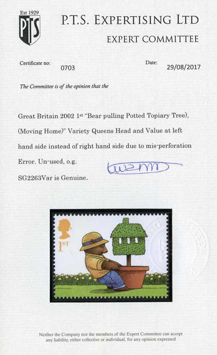 Great Britain 2002 1st The Famous Teddy Bear Error, SG2263var