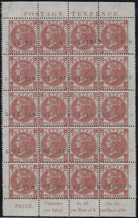 Great Britain 1867 10d Pale red-brown Plate 1 SG113s