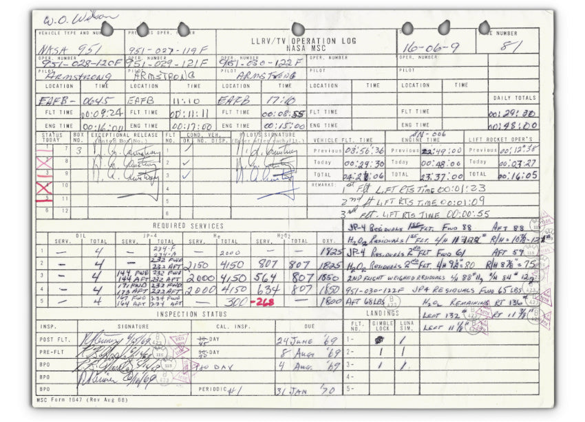 Neil Armstrong Apollo 11 NASA flight log signed six times