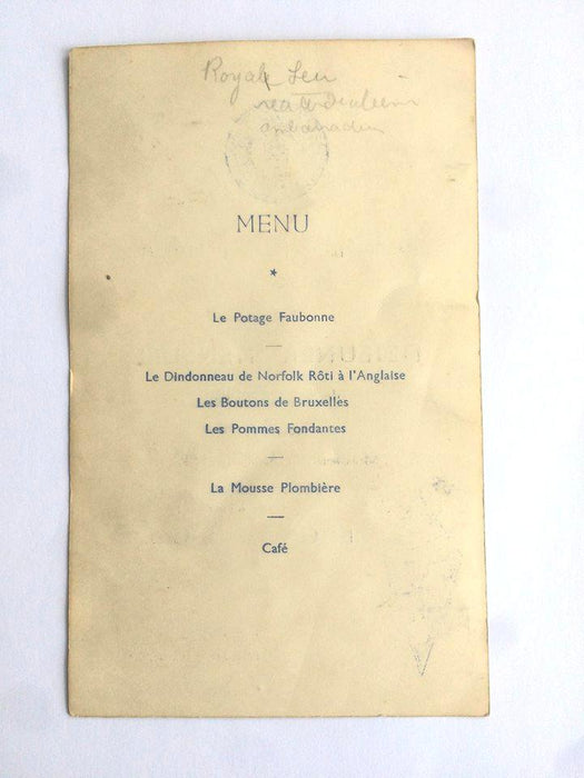 Charles De Gaulle signed WW2 menu